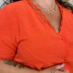 Blouse femme col V dentelle MAËLLE T40-T48 - orange - 48