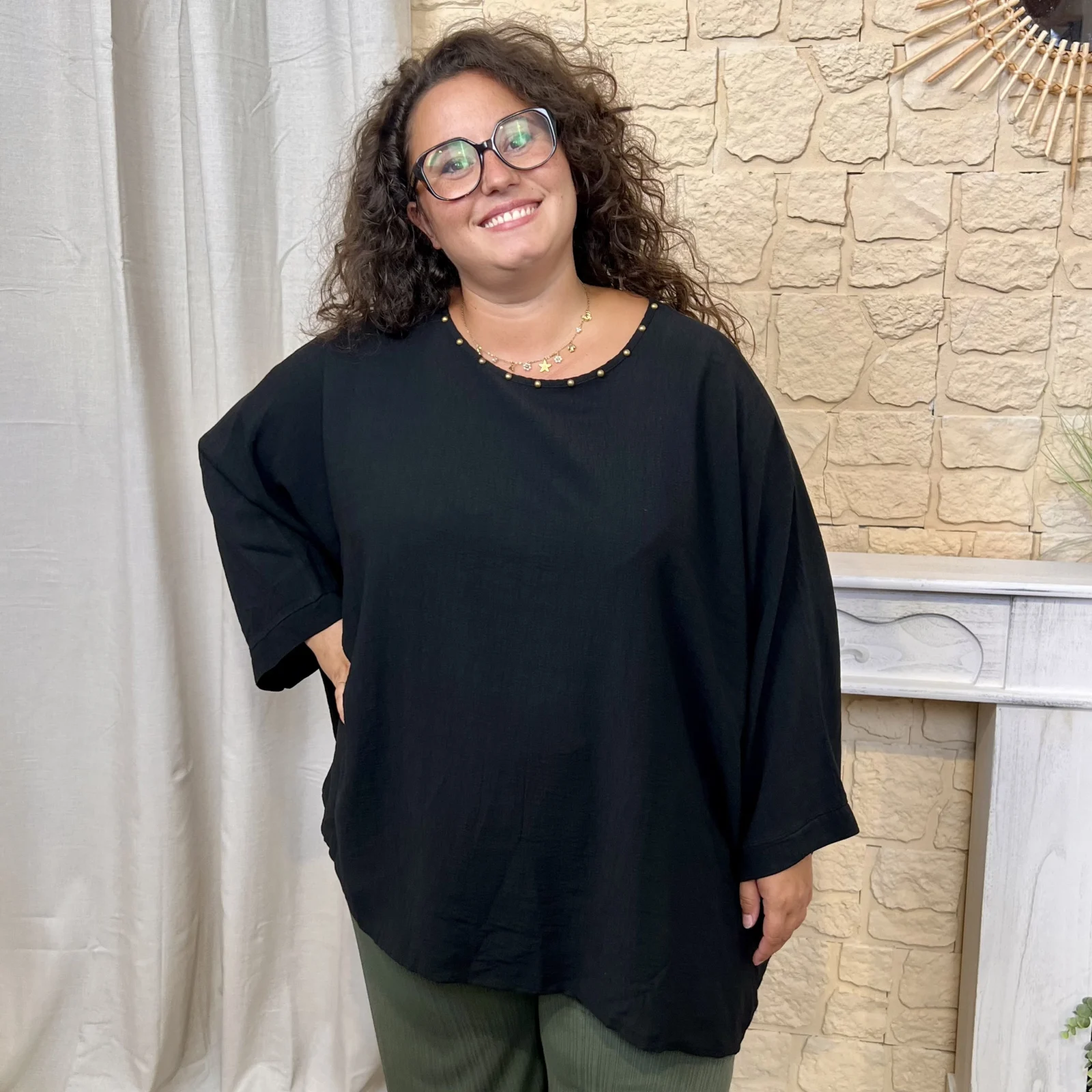 Tunique fluide à clous - noir - taille-unique-grande-taille