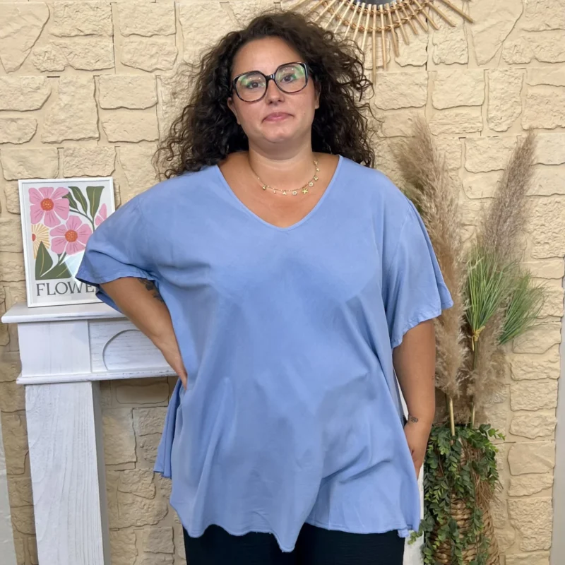 Blouse femme fluide unie « Jolies Formes » - bleu-ciel - taille-unique-grande-taille
