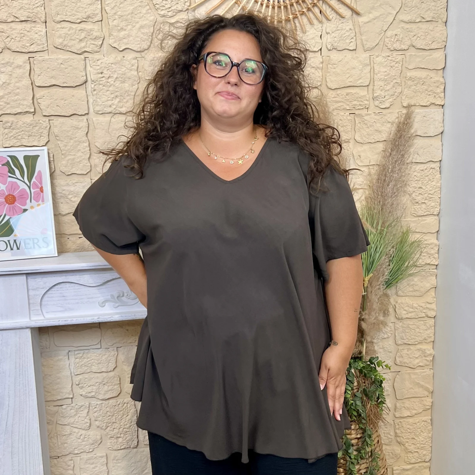 Blouse unie fluide - marron - taille-unique-grande-taille
