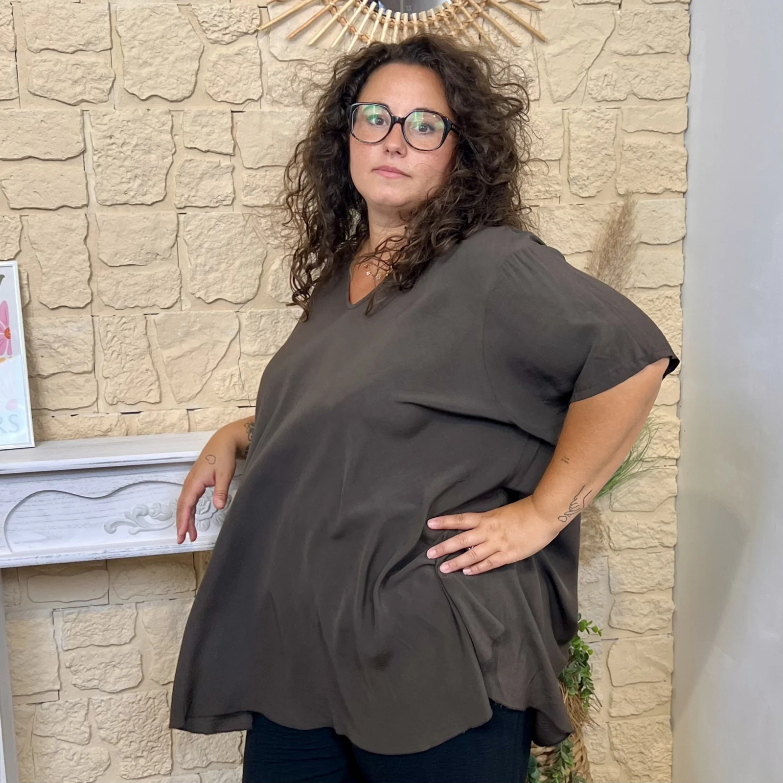 Blouse unie fluide - marron - taille-unique-grande-taille