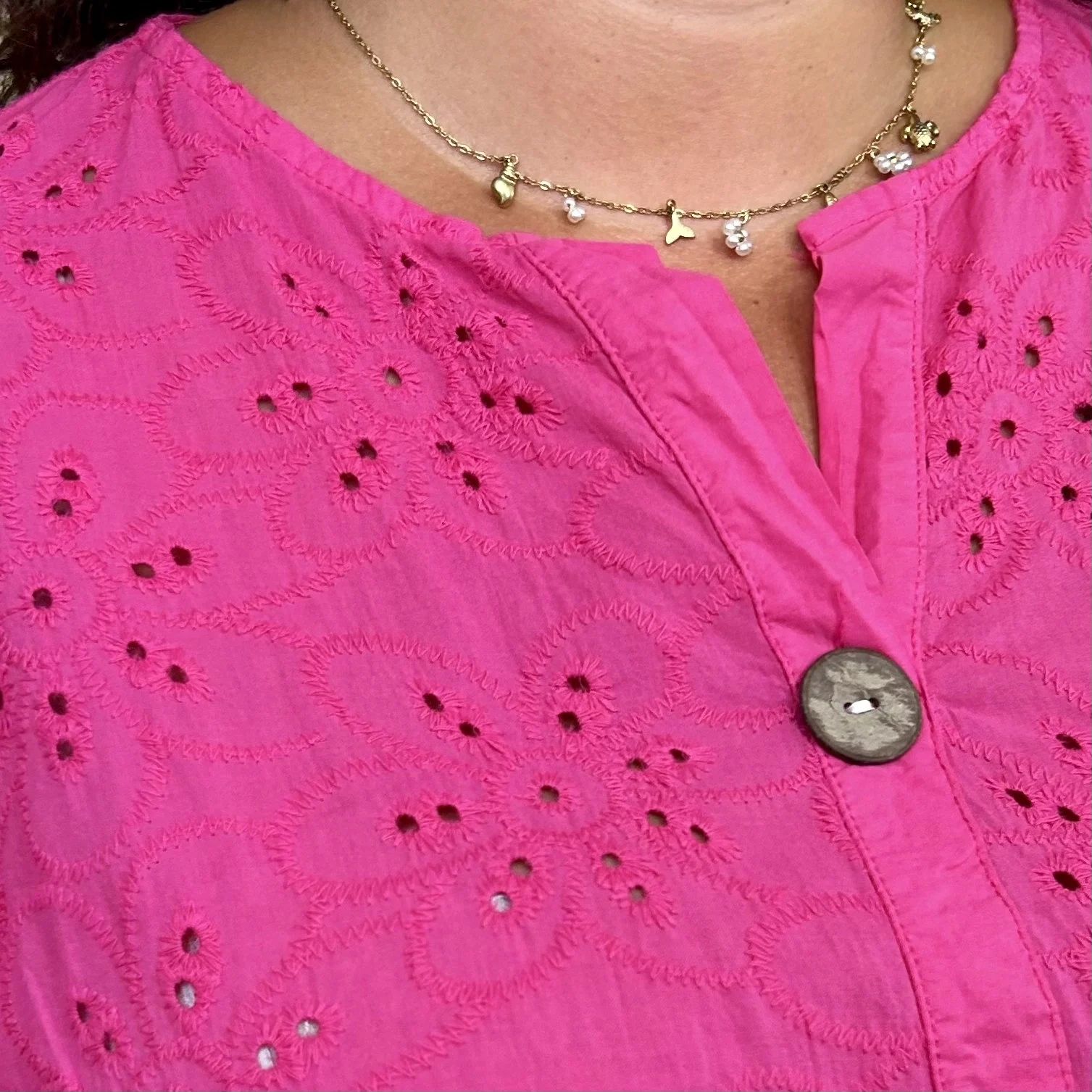 Tunique brodée en coton (GT) - fuchsia - taille-unique-grande-taille
