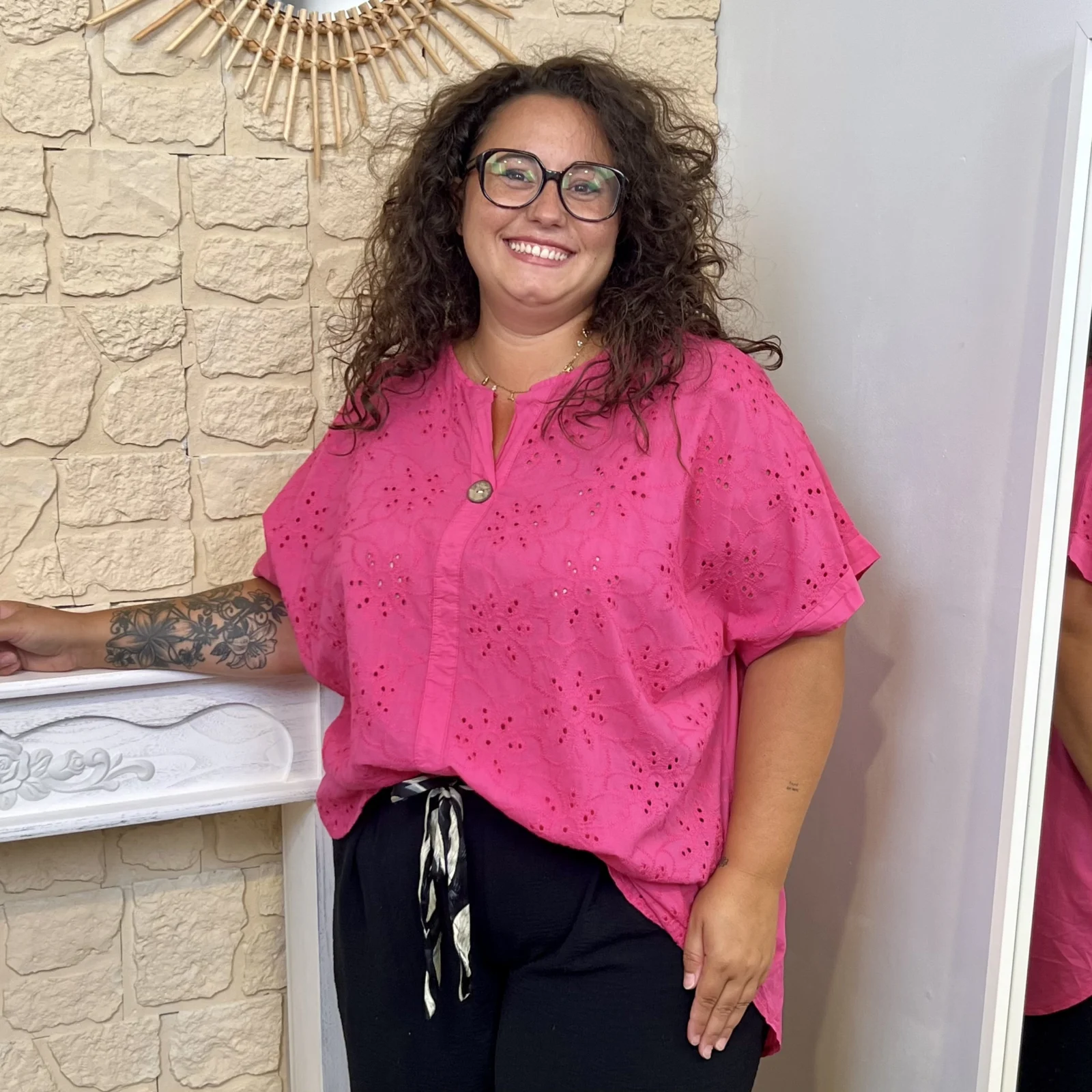 Tunique brodée en coton (GT) - fuchsia - taille-unique-grande-taille