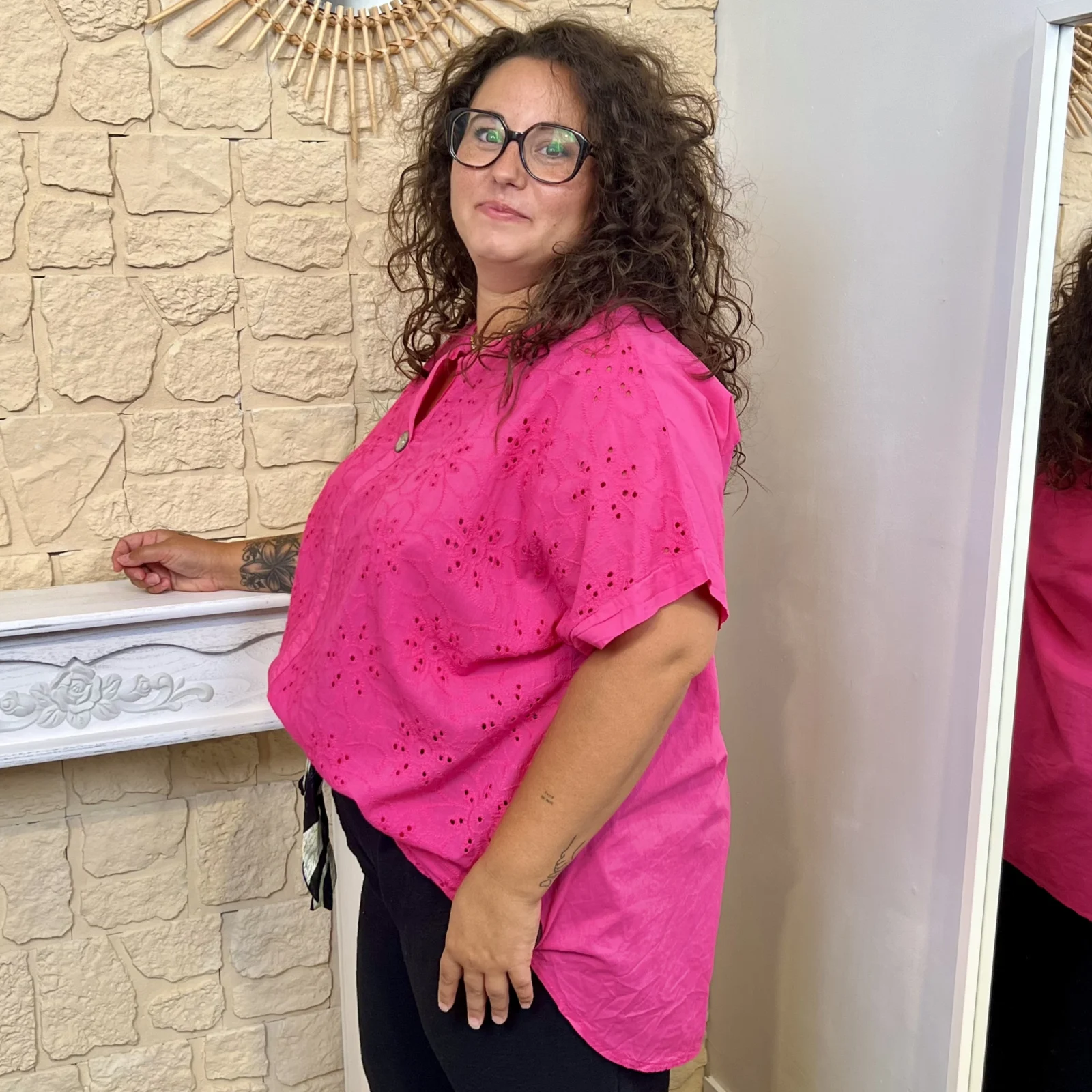 Tunique brodée en coton (GT) - fuchsia - taille-unique-grande-taille