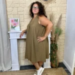 Robe femme sans manches col V à clous "Jolies Formes" - taupe - taille-unique-grande-taille