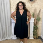Robe femme sans manches col V à clous "Jolies Formes" - noir - taille-unique-grande-taille