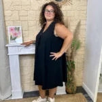 Robe femme sans manches col V à clous "Jolies Formes" - noir - taille-unique-grande-taille