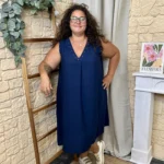Robe femme sans manches col V à clous "Jolies Formes" - marine - taille-unique-grande-taille