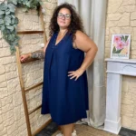 Robe femme sans manches col V à clous "Jolies Formes" - marine - taille-unique-grande-taille