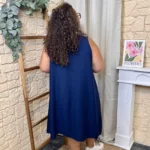 Robe femme sans manches col V à clous "Jolies Formes" - marine - taille-unique-grande-taille