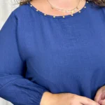 Robe longue femme fluide à clous « Jolies Formes » - marine - taille-unique-grande-taille