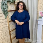 Robe longue femme fluide à clous « Jolies Formes » - marine - taille-unique-grande-taille