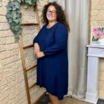 Robe longue femme fluide à clous « Jolies Formes » - marine - taille-unique-grande-taille