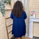 Robe longue femme fluide à clous « Jolies Formes » - marine - taille-unique-grande-taille