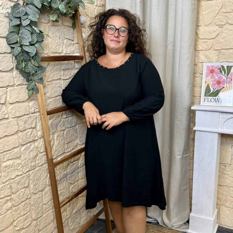 Robe longue femme fluide à clous « Jolies Formes » - noir - taille-unique-grande-taille
