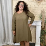 Robe longue femme fluide à clous « Jolies Formes » - taupe - taille-unique-grande-taille