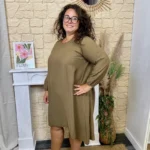 Robe longue femme fluide à clous « Jolies Formes » - taupe - taille-unique-grande-taille