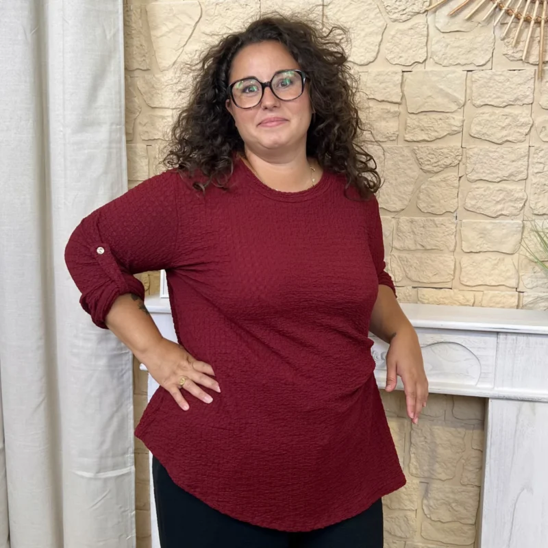 Tunique texturée boucle dorée « Jolies Formes » - bordeaux - taille-unique-grande-taille