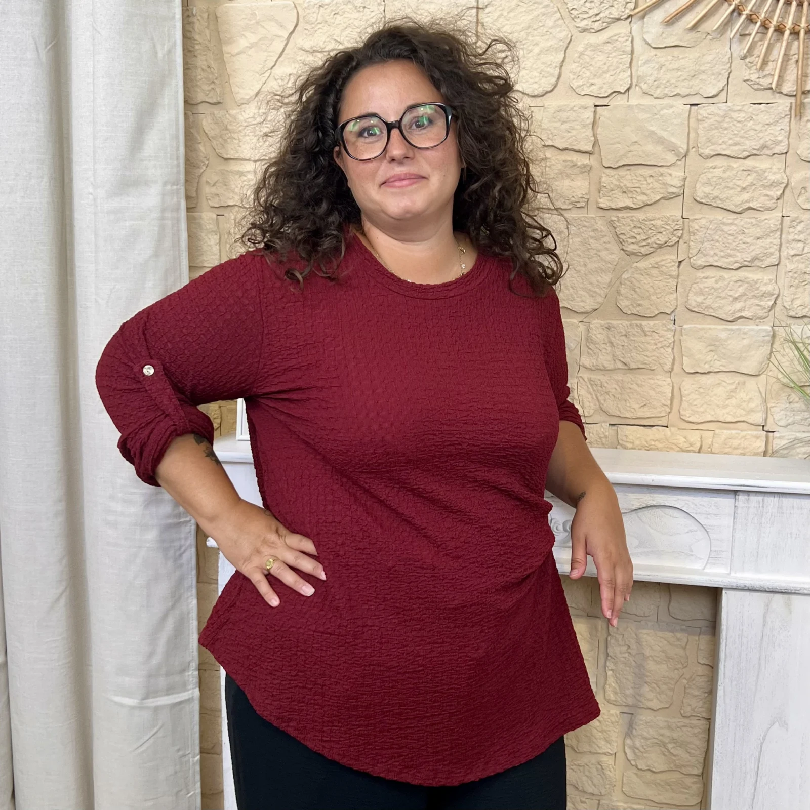 Tunique texturée boucle dorée « Jolies Formes » - bordeaux - taille-unique-grande-taille