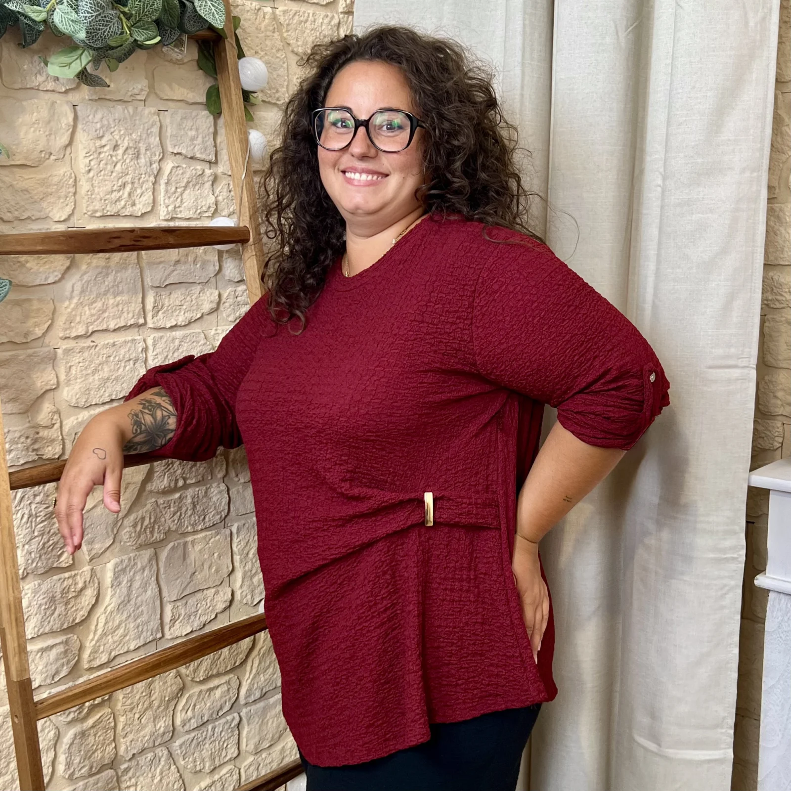 Tunique texturée boucle dorée « Jolies Formes » - bordeaux - taille-unique-grande-taille