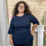 Tunique femme texturée à boucle dorée « Jolies Formes » - marine - taille-unique-grande-taille