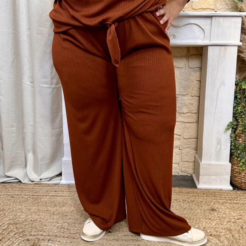 Pantalon uni fluide texturé (GT) - rouille - taille-unique-grande-taille