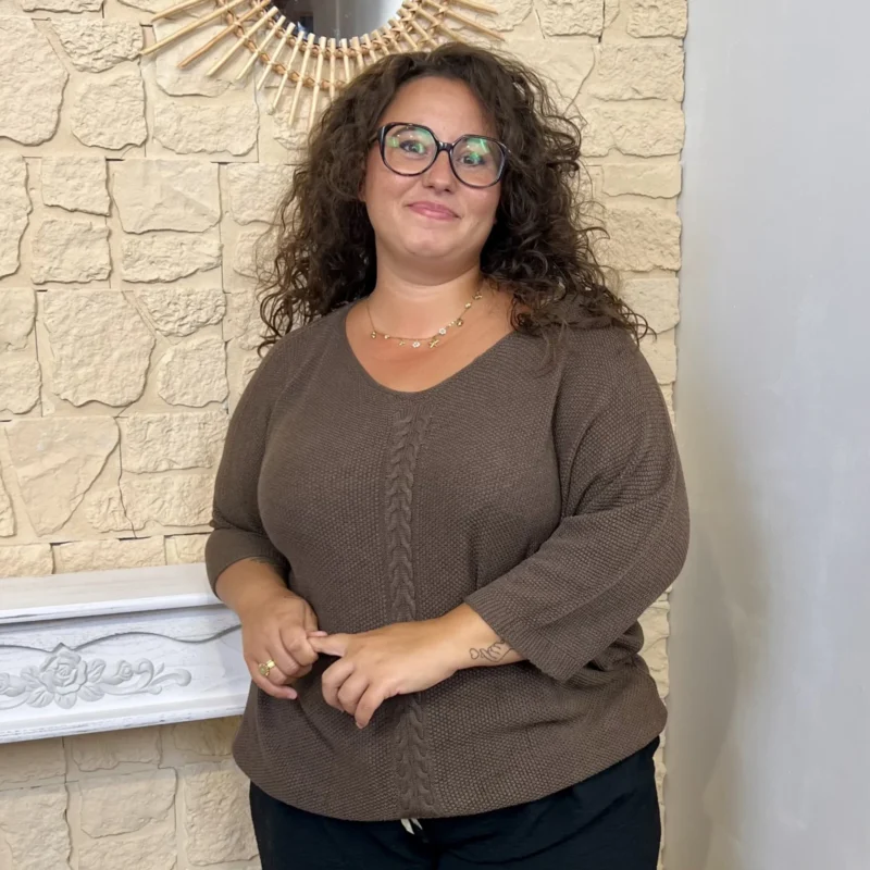 Pull maille tressée (GT) - marron - taille-unique-grande-taille