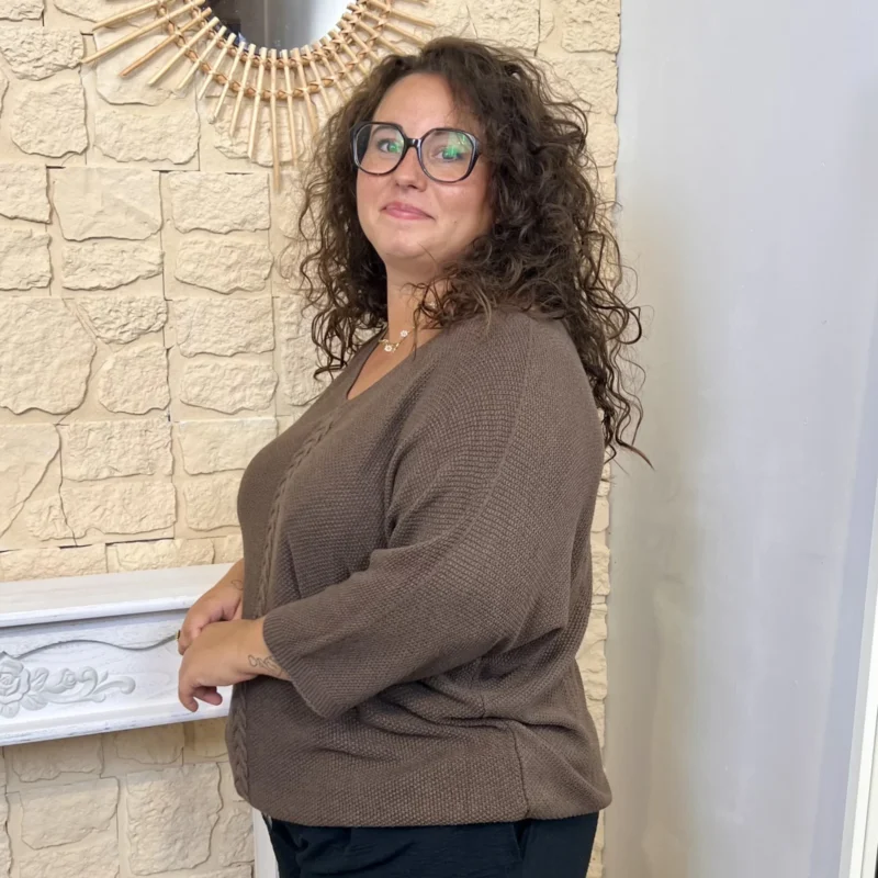 Pull maille tressée (GT) - marron - taille-unique-grande-taille