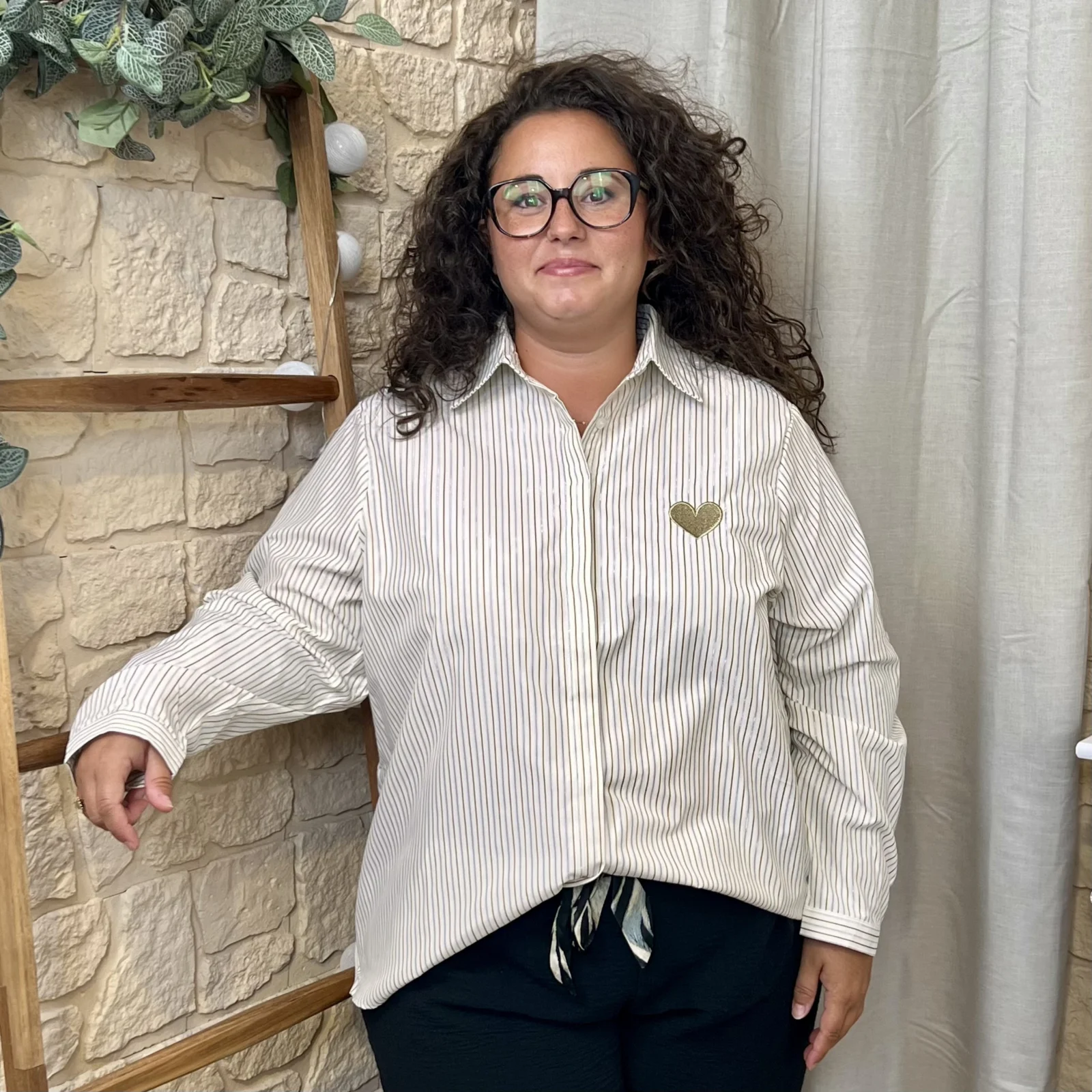 Chemise rayée cœur doré