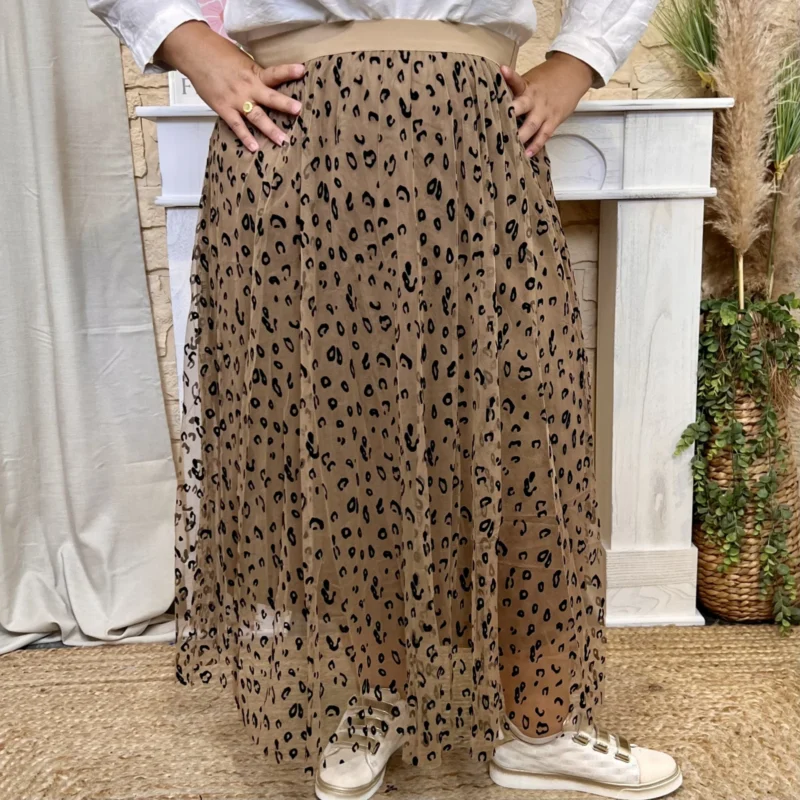 Jupe longue tulle léopard (T40-T48) - beige - 48