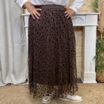 Jupe longue femme en tulle léopard CHRISTY T40-T48 - marron - 42