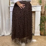 Jupe longue femme en tulle léopard CHRISTY T40-T48 - marron - 42