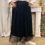 Jupe longue femme en tulle léopard CHRISTY T40-T48 - noir - 42
