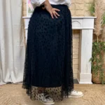 Jupe longue femme en tulle léopard CHRISTY T40-T48 - noir - 42