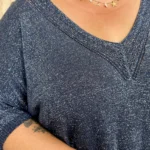 Pull femme fin pailleté col V « Jolies Formes » - marine - taille-unique-grande-taille