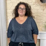 Pull femme fin pailleté col V « Jolies Formes » - marine - taille-unique-grande-taille