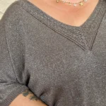 Pull femme fin pailleté col V « Jolies Formes » - marron - taille-unique-grande-taille