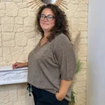 Pull femme fin pailleté col V « Jolies Formes » - marron - taille-unique-grande-taille