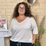 Pull femme fin pailleté col V « Jolies Formes » - blanc - taille-unique-grande-taille