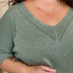 Pull femme fin pailleté col V « Jolies Formes » - kaki - taille-unique-grande-taille