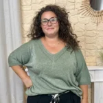 Pull femme fin pailleté col V « Jolies Formes » - kaki - taille-unique-grande-taille