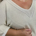 Pull femme fin pailleté col V « Jolies Formes » - dore - taille-unique-grande-taille