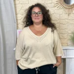 Pull femme fin pailleté col V « Jolies Formes » - dore - taille-unique-grande-taille