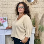 Pull femme fin pailleté col V « Jolies Formes » - dore - taille-unique-grande-taille