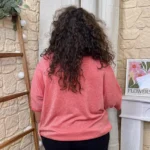 Pull femme fin pailleté col V « Jolies Formes » - corail - taille-unique-grande-taille