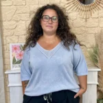 Pull femme fin pailleté col V « Jolies Formes » - bleu-ciel - taille-unique-grande-taille