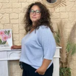 Pull femme fin pailleté col V « Jolies Formes » - bleu-ciel - taille-unique-grande-taille