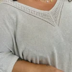 Pull femme fin pailleté col V « Jolies Formes » - beige - taille-unique-grande-taille
