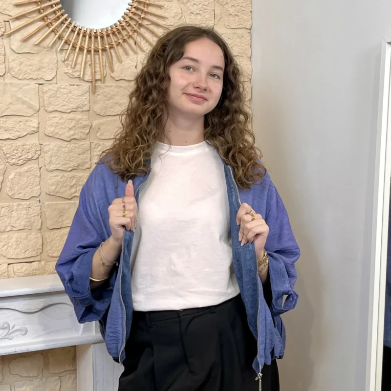 Veste bomber zippée délavée - bleu-jeans - taille-unique