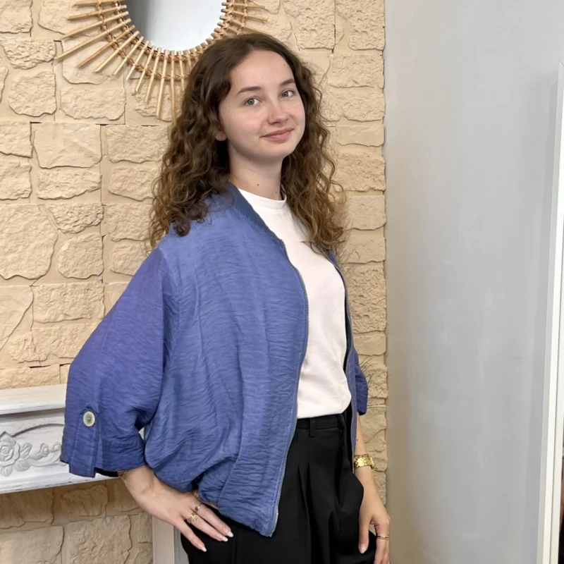 Veste bomber zippée délavée - bleu-jeans - taille-unique